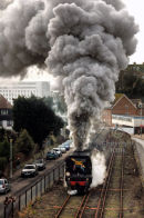 Steam locomotive Tangmere climbing the Folkestone harbour bank. January 2009.