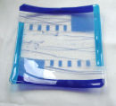 Large blue fused glass square dish