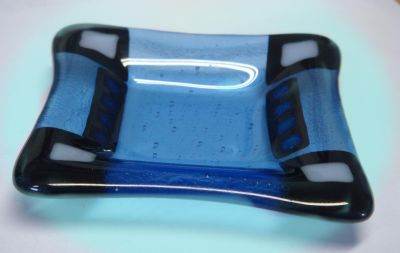 Fused glass blue dish by Sue Martin