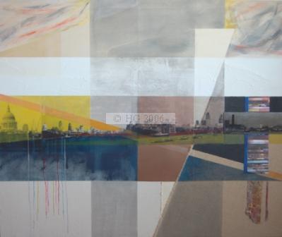 Continuous City 108 x 130 cm mixed media on board 