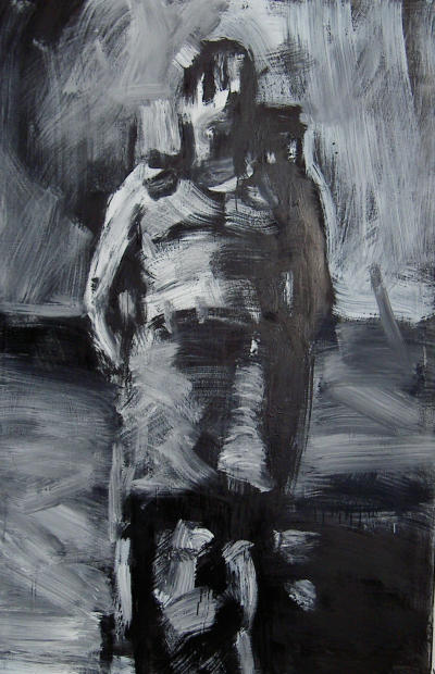 'Jessika sitting with legs streched out'
182 x 121 cm. Ink and acrylic on board.