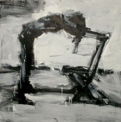 'Rebecca bending over chair'. 121 x 121 cm
In, acrylic and emulsion on board. 