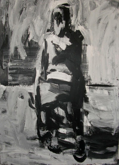 'Jessika in chair'. 208 x 147 cm.
Ink and acrylic on board. 