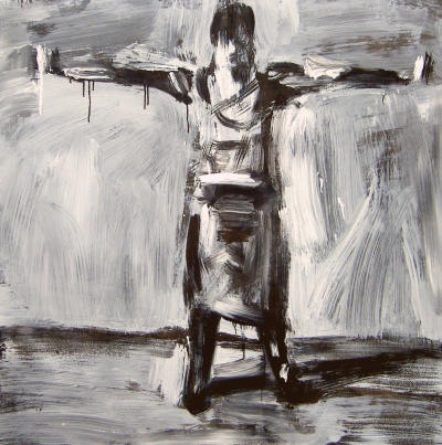 'Jessika with arms streched out'. 
121 x 121 cm. Ink and acrylic on board.