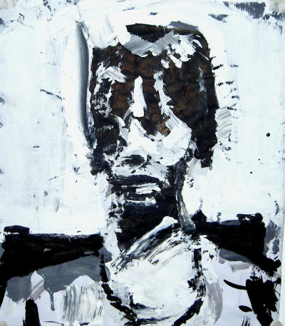 'Head of Jessika (No1)' . 46.5 x 41 cm. Ink, acrylic and emulsion on paper
