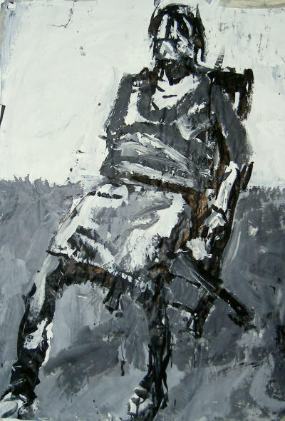�Jessika Seated� . 83.5 x 59 cm. 
Acrylic, ink and emulsion on paper.
