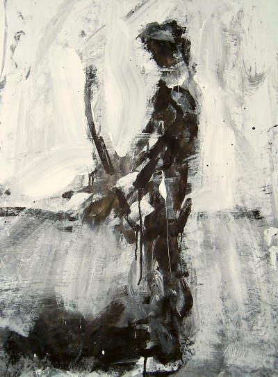 �Jon Standing with Chair� . 83.5 x 59 cm.
Acrylic, ink and emulsion on paper.
