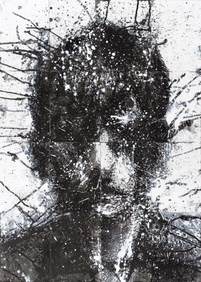 'Head of Mike 4' Ink and acrylic on Paper.