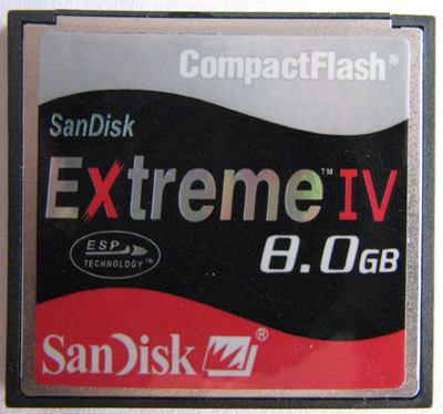 Fake CF card. Note: angular top corners of metal frame; badly printed 