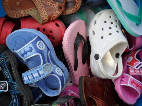 new and donated secondhand sandals and flip-flops