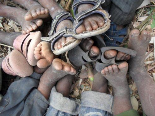 arriving at school barefoot