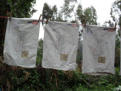 mail-bags washed and hung out to dry