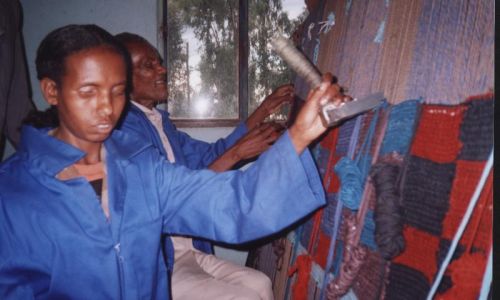 weaving training for blind beneficiaries of the Sponsorship in the Community Project - they were later employed at the Tara Centre to make rugs for sale in the Centre's shop