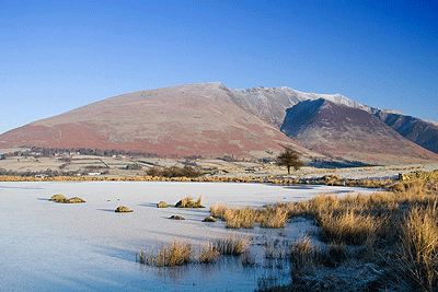Blencathra across a frozen Tewet Tarn