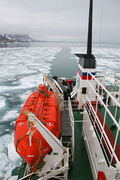 Our floating home, the m.v. <i>Multanovskiy</i>, Monacobreen fjord