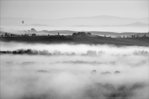 Hot air balloon over Tuscany