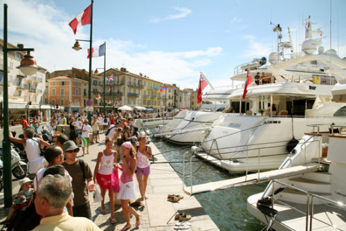 Tourists and yachts, St Tropez, France