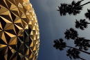 The Epcot Centre sphere at sunset