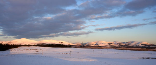 Snow covered Pentland Hills from Howgate