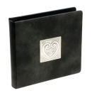 Tolkien Firm padded black soft feel material with a pewter effect heart plaque central on the front cover.