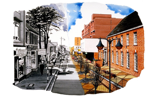 Bracknell High Street West - Past & Present - Mixed media