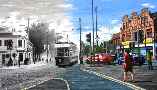Cemetery Junction, Reading - Past & Present - Acrylic